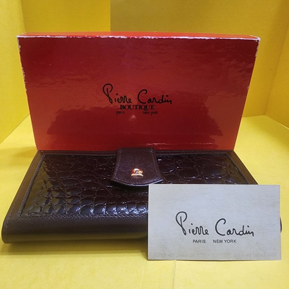 Vintage Brown Pierre Cardin Womens Croc & Calf Skin Wallet - Feminine Classic - Picture 13 of 16